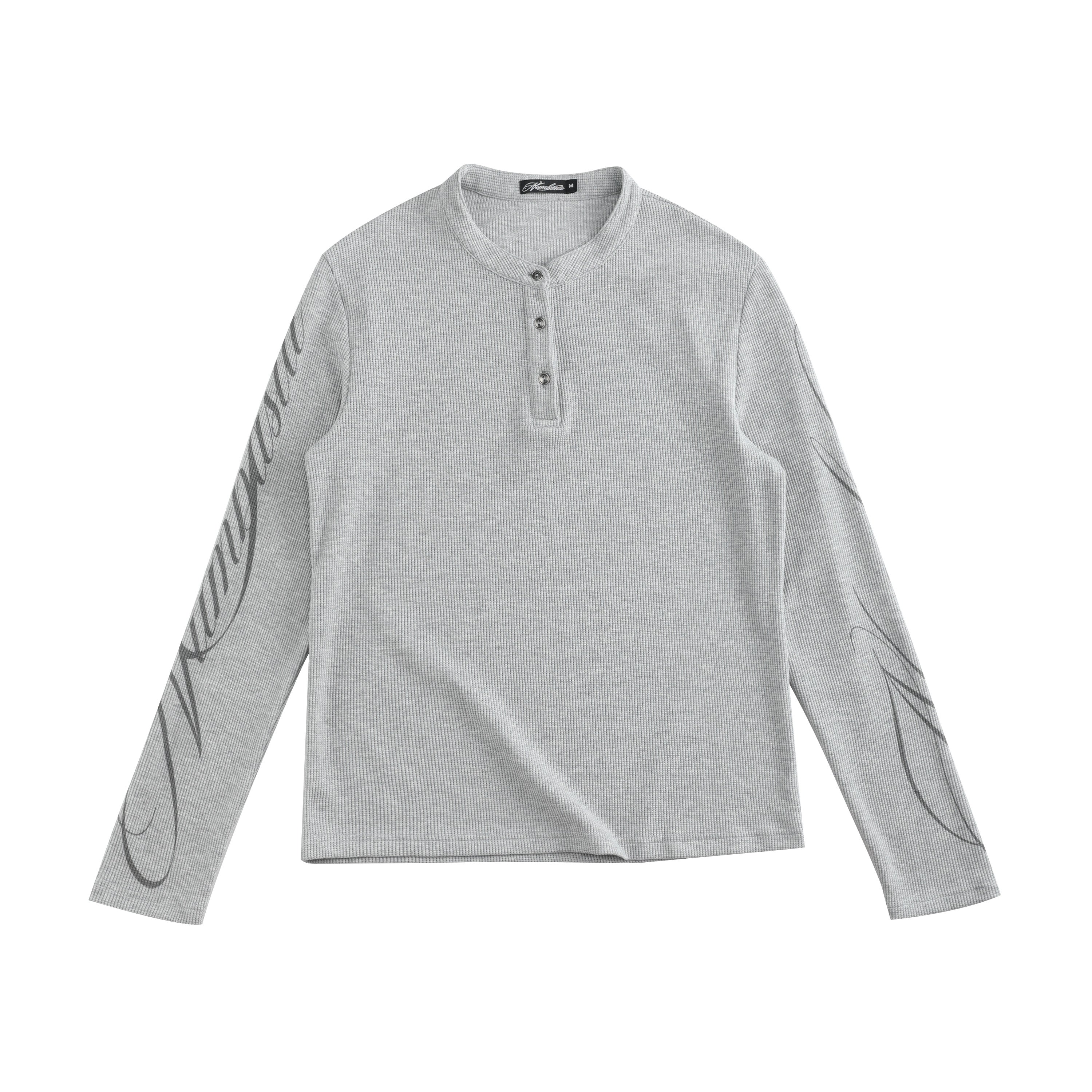 NUMBASIA Waffle Knit Henley Long Sleeve T-Shirt — Heather Gray front