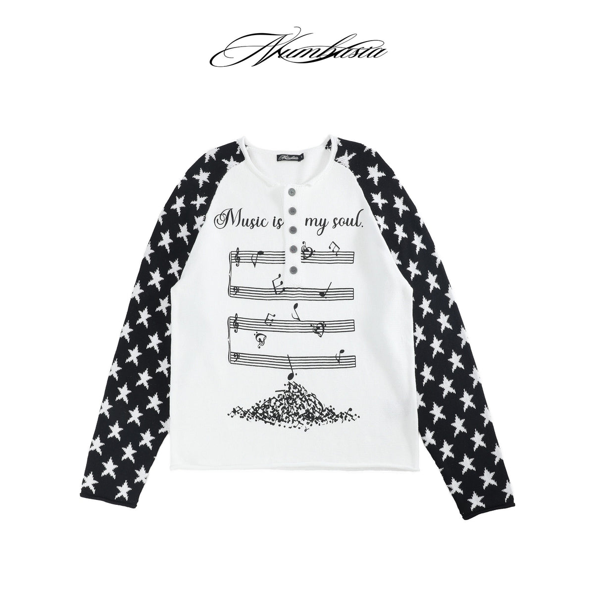 NUMBASIA Music Note Star Raglan Knit Henley — NA6174