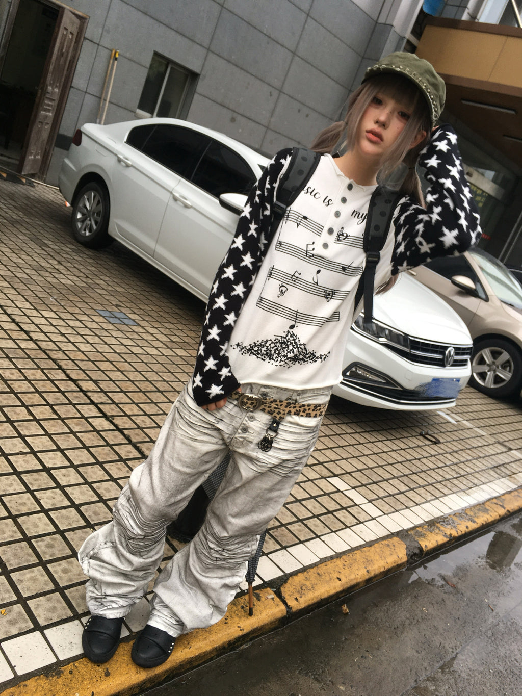 NUMBASIA Music Note Star Raglan Knit Henley — NA6174