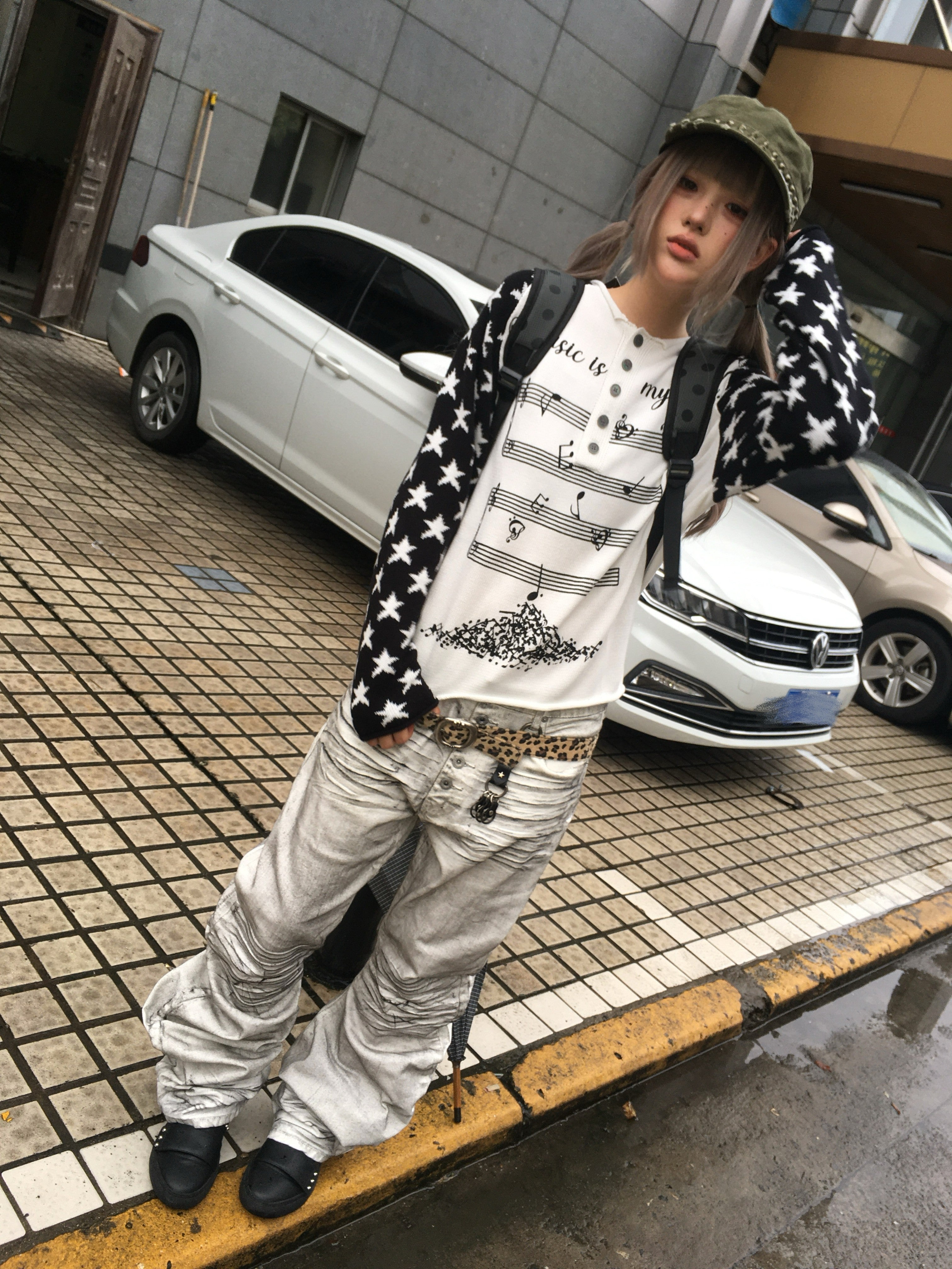 NUMBASIA Music Note Star Raglan Knit Henley — NA6174