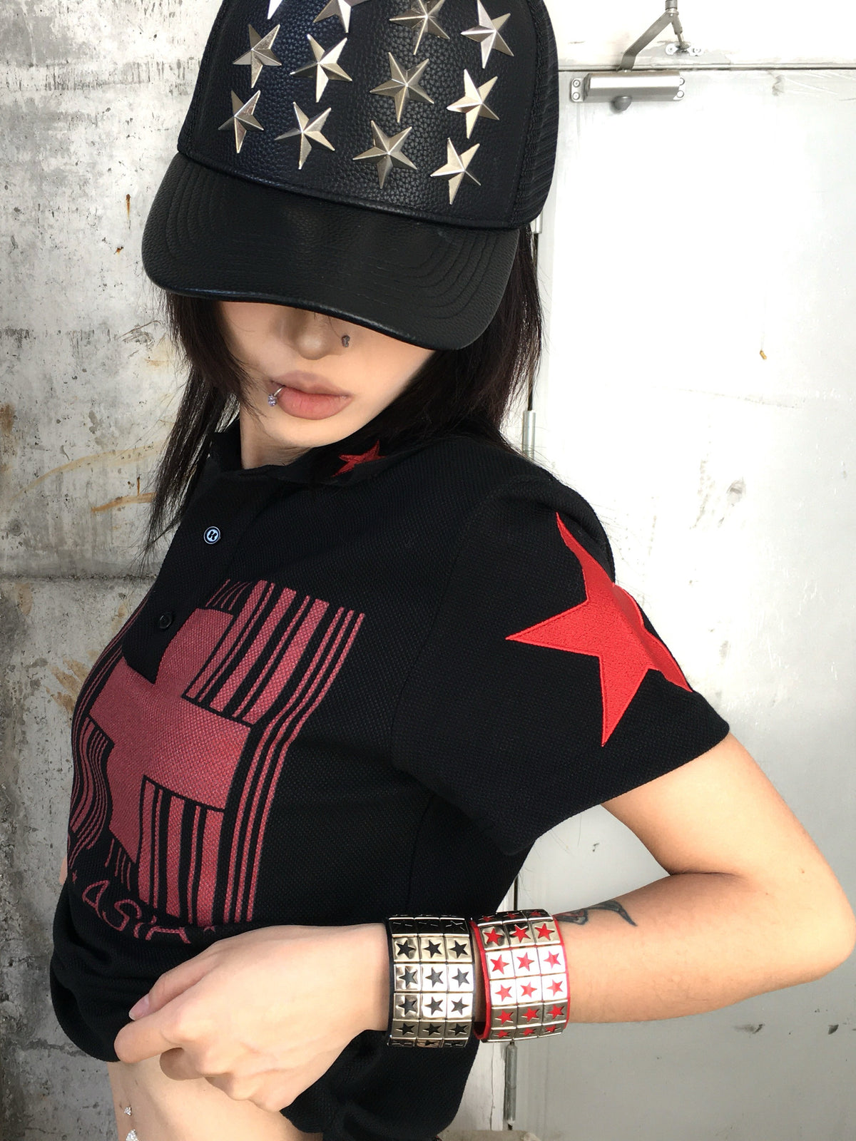 NUMBASIA Flag and Star Embroidered Polo — NA6216