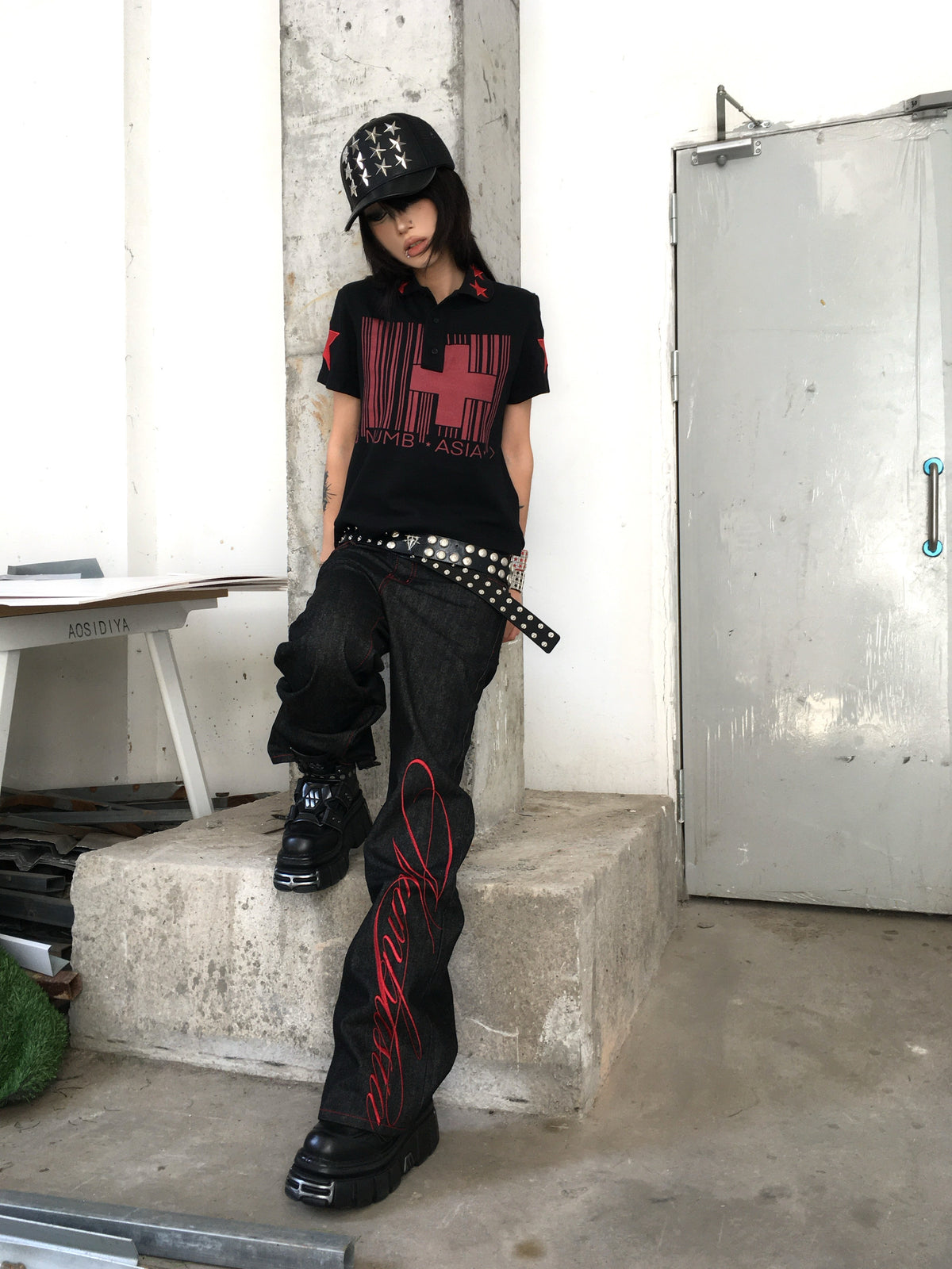 NUMBASIA Flag and Star Embroidered Polo — NA6216