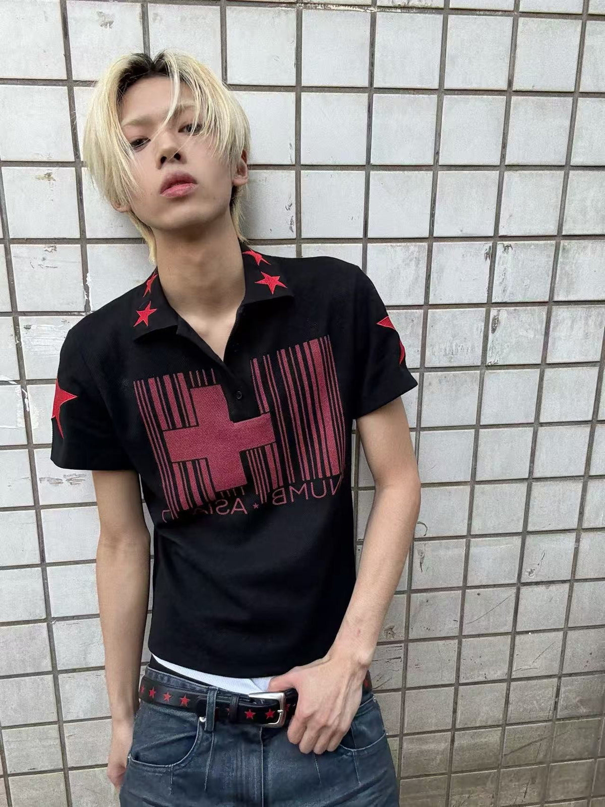 NUMBASIA Flag and Star Embroidered Polo — NA6216