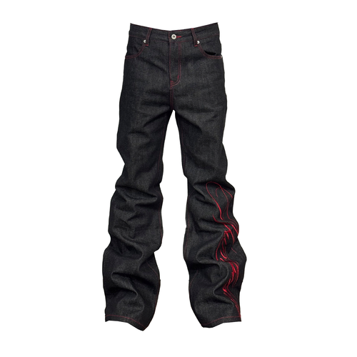 NUMBASIA Asia Script Embroidered 13oz Flared Jeans — NA6217