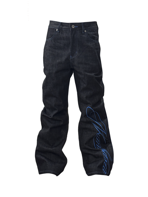 NUMBASIA Asia Script Embroidered 13oz Flared Jeans — NA6217