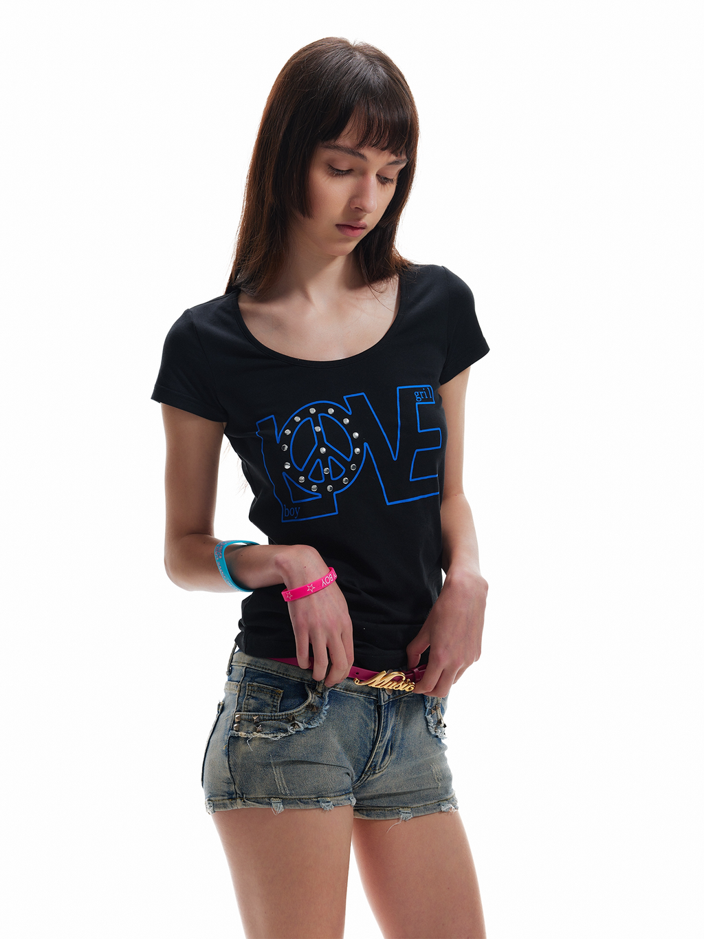 NUMBASIA LOVE Peace Rhinestone T-Shirt — NA6224