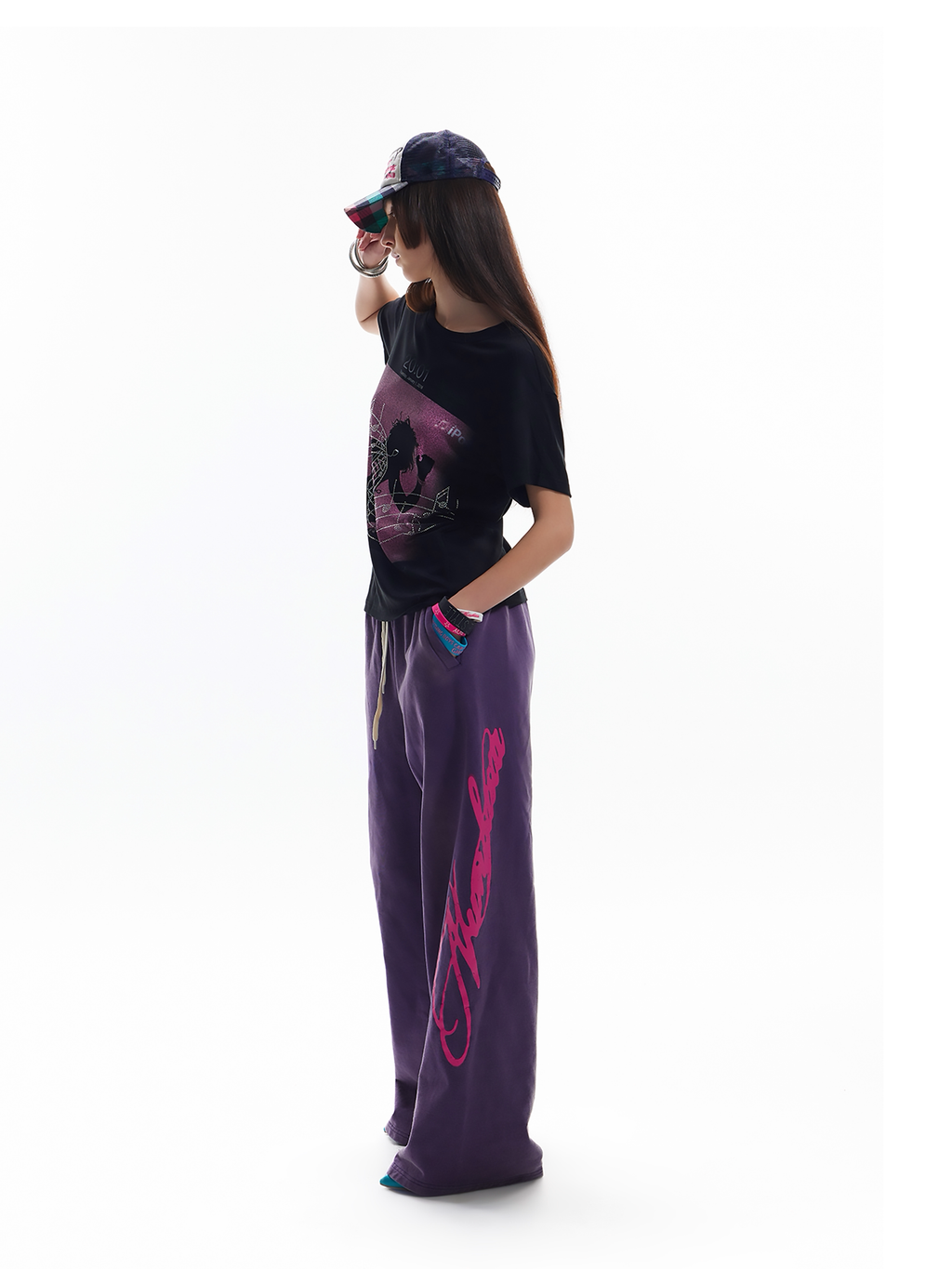 NUMBASIA Neon Script Washed Baggy Sweatpants — NA6228