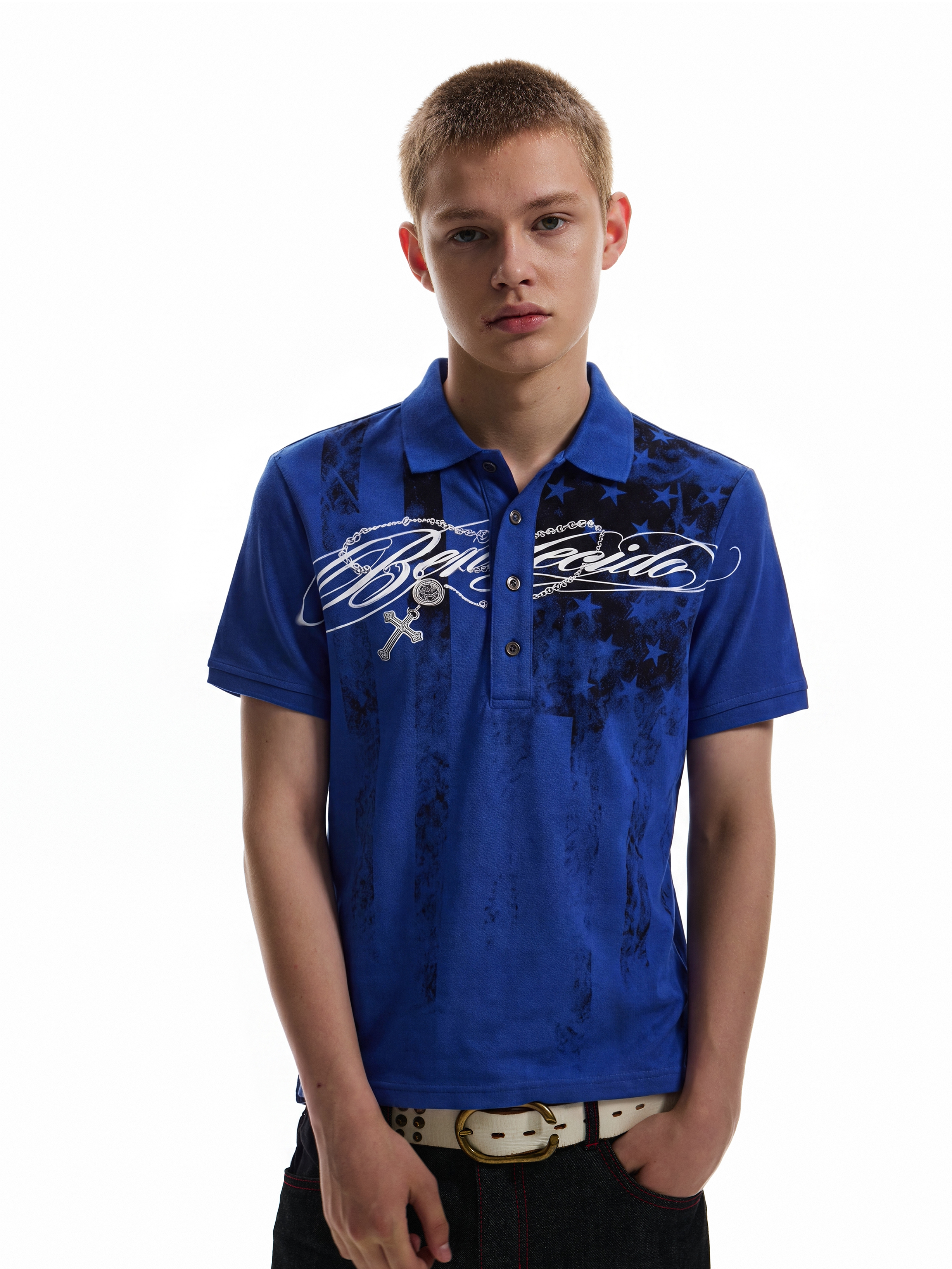 NUMBASIA Flag and Allover Logo Print Polo — NA6232