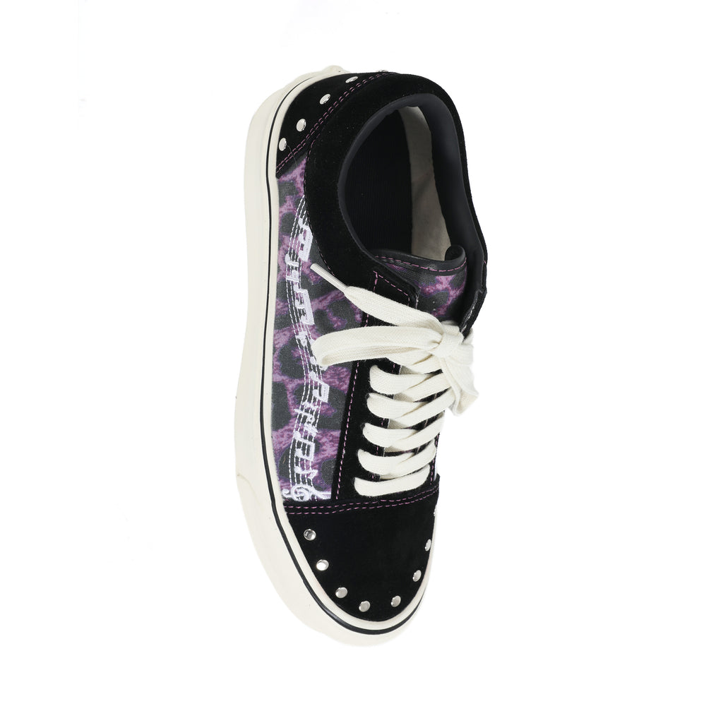 NUMBASIA Leopard Music Note Studded Canvas Sneakers — NA6235