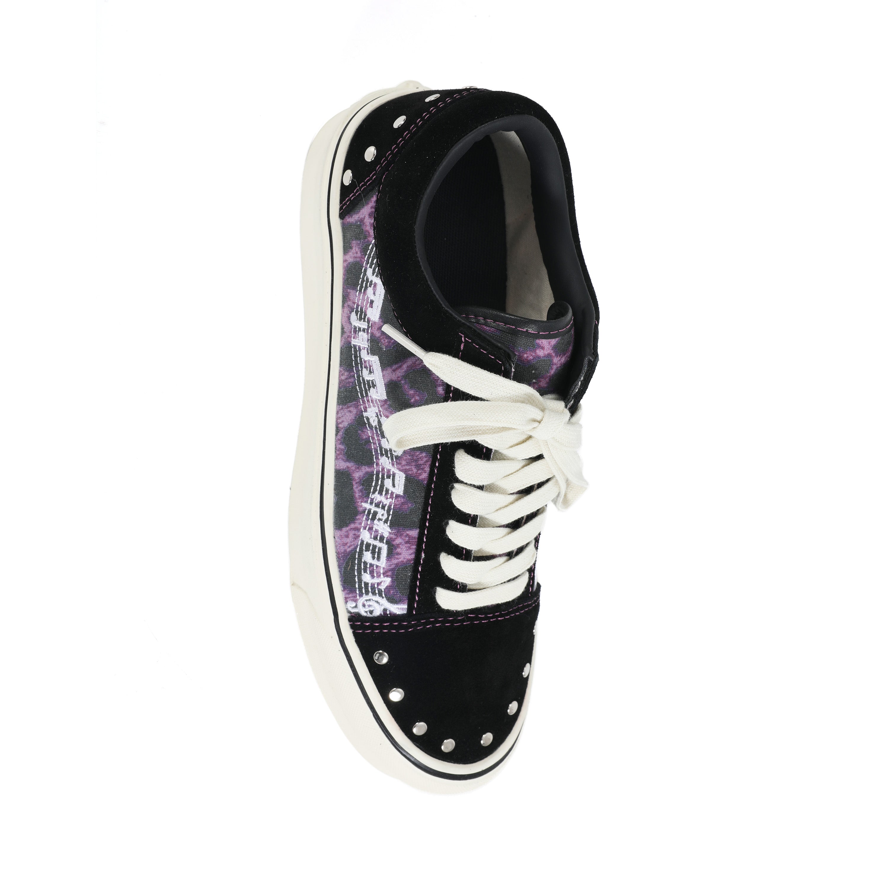 NUMBASIA Leopard Music Note Studded Canvas Sneakers — NA6235