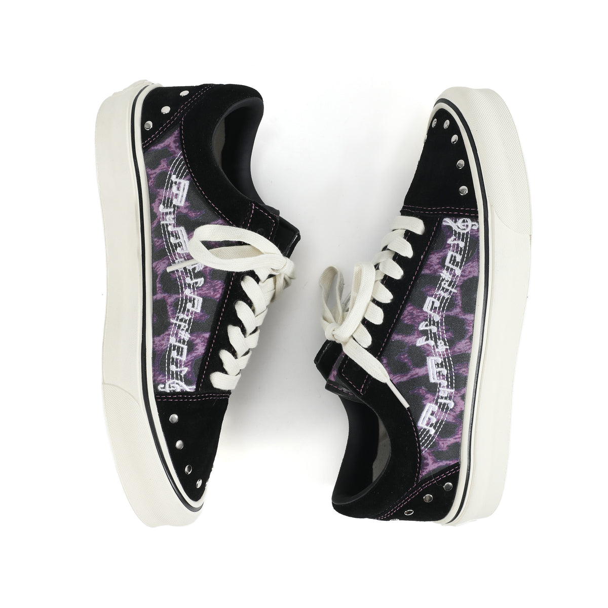 NUMBASIA Leopard Music Note Studded Canvas Sneakers — NA6235
