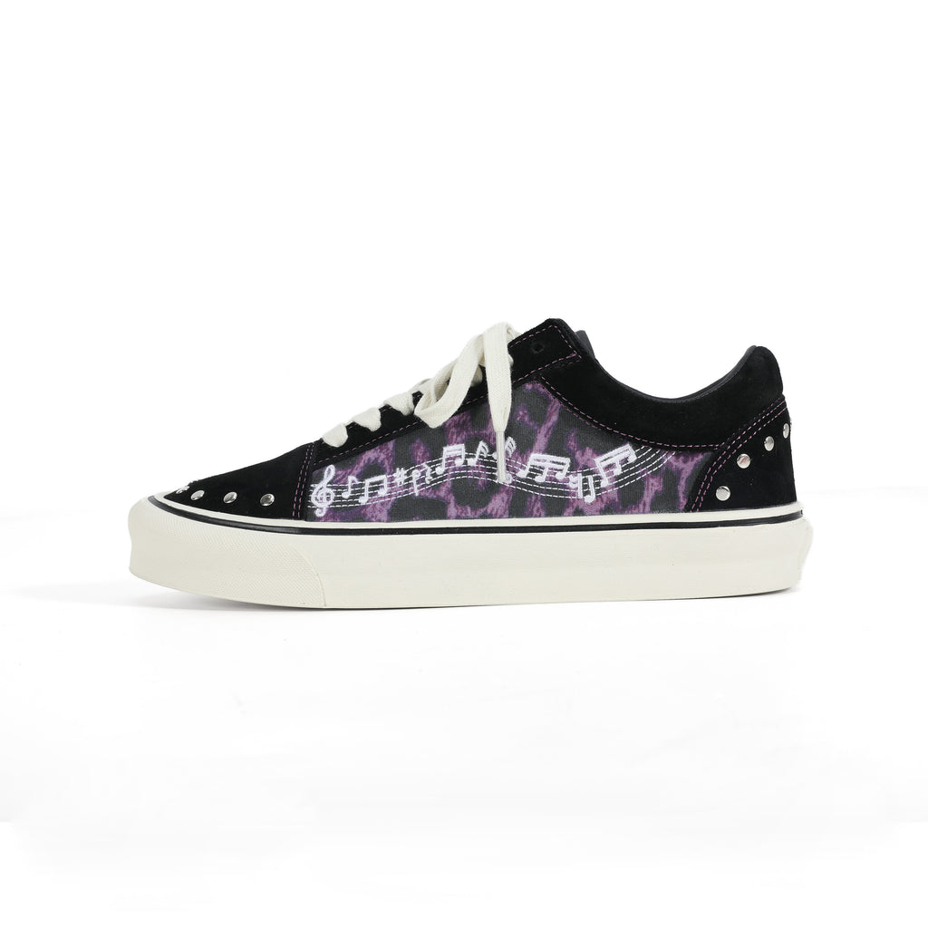 NUMBASIA Leopard Music Note Studded Canvas Sneakers — NA6235