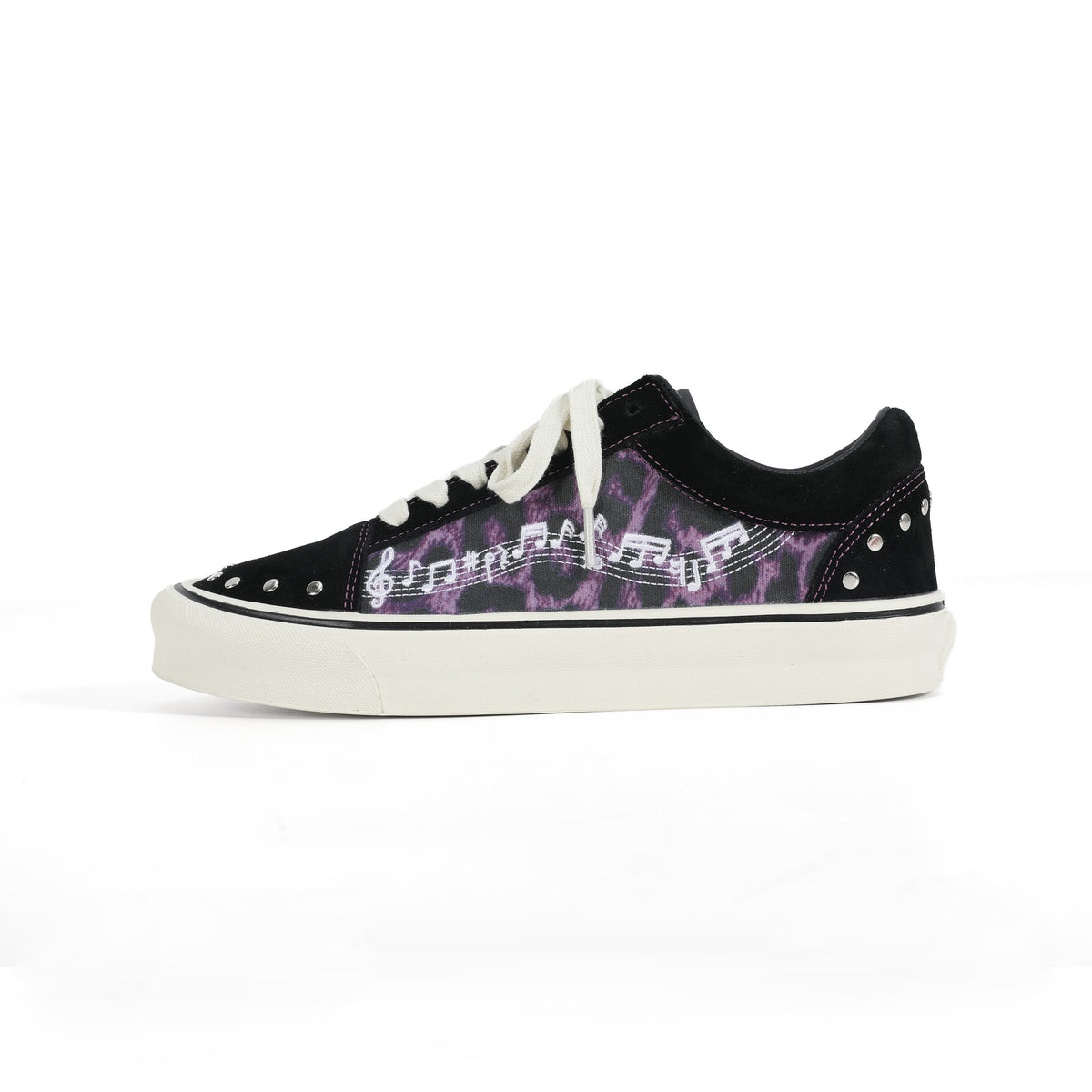 NUMBASIA Leopard Music Note Studded Canvas Sneakers — NA6235