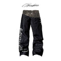 NUMBASIA Leopard Double-Waist Music Note 13oz Baggy Jeans — NA6238
