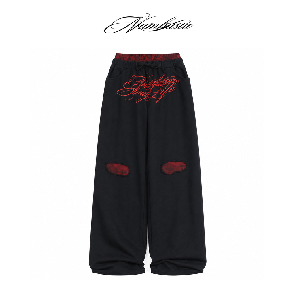 NUMBASIA Red Camo Double-Waist Embroidered Baggy Joggers — NA6300