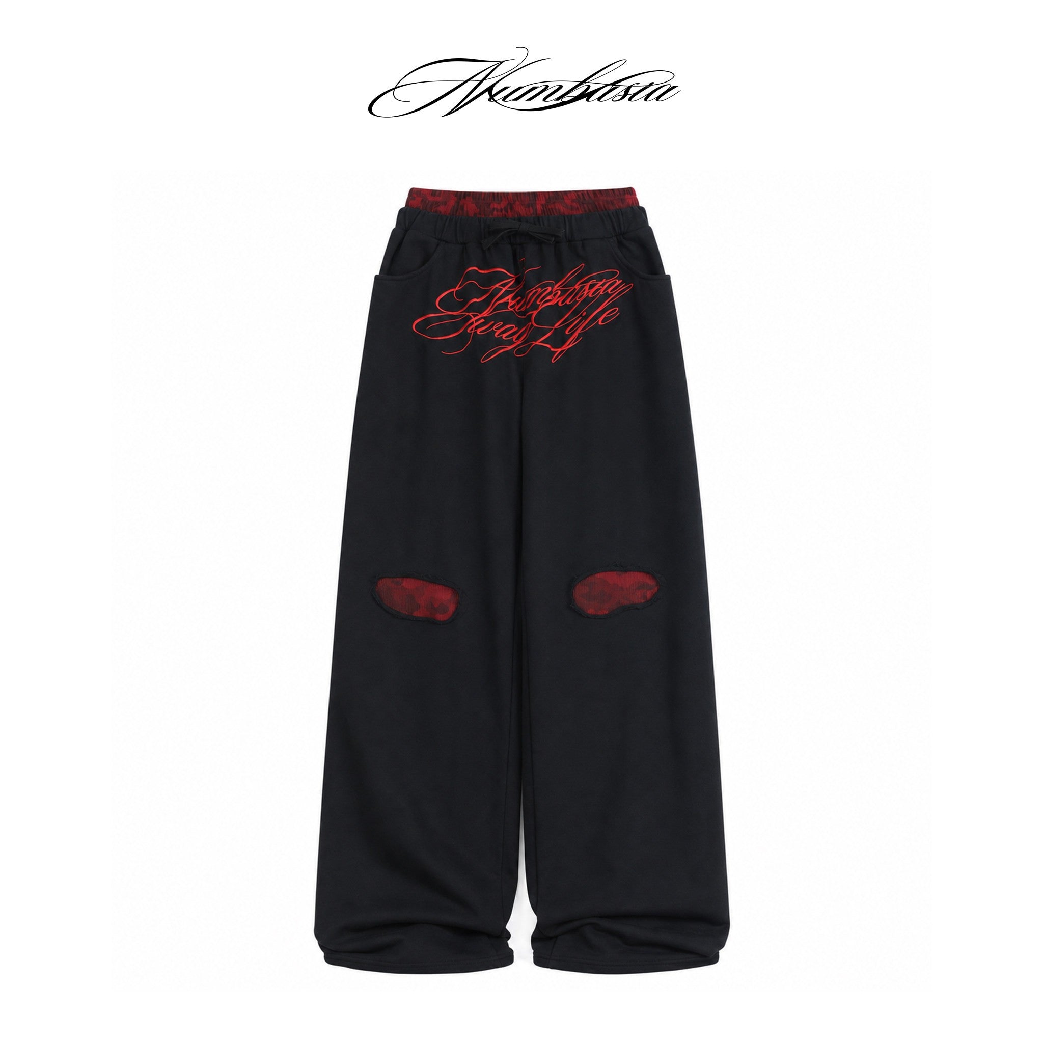 NUMBASIA Red Camo Double-Waist Embroidered Baggy Joggers — NA6300