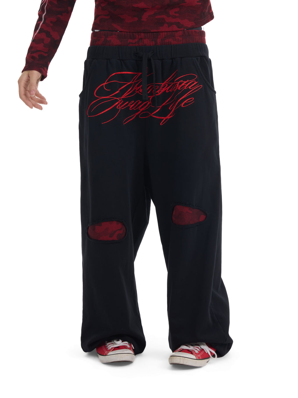 NUMBASIA Red Camo Double-Waist Embroidered Baggy Joggers — NA6300