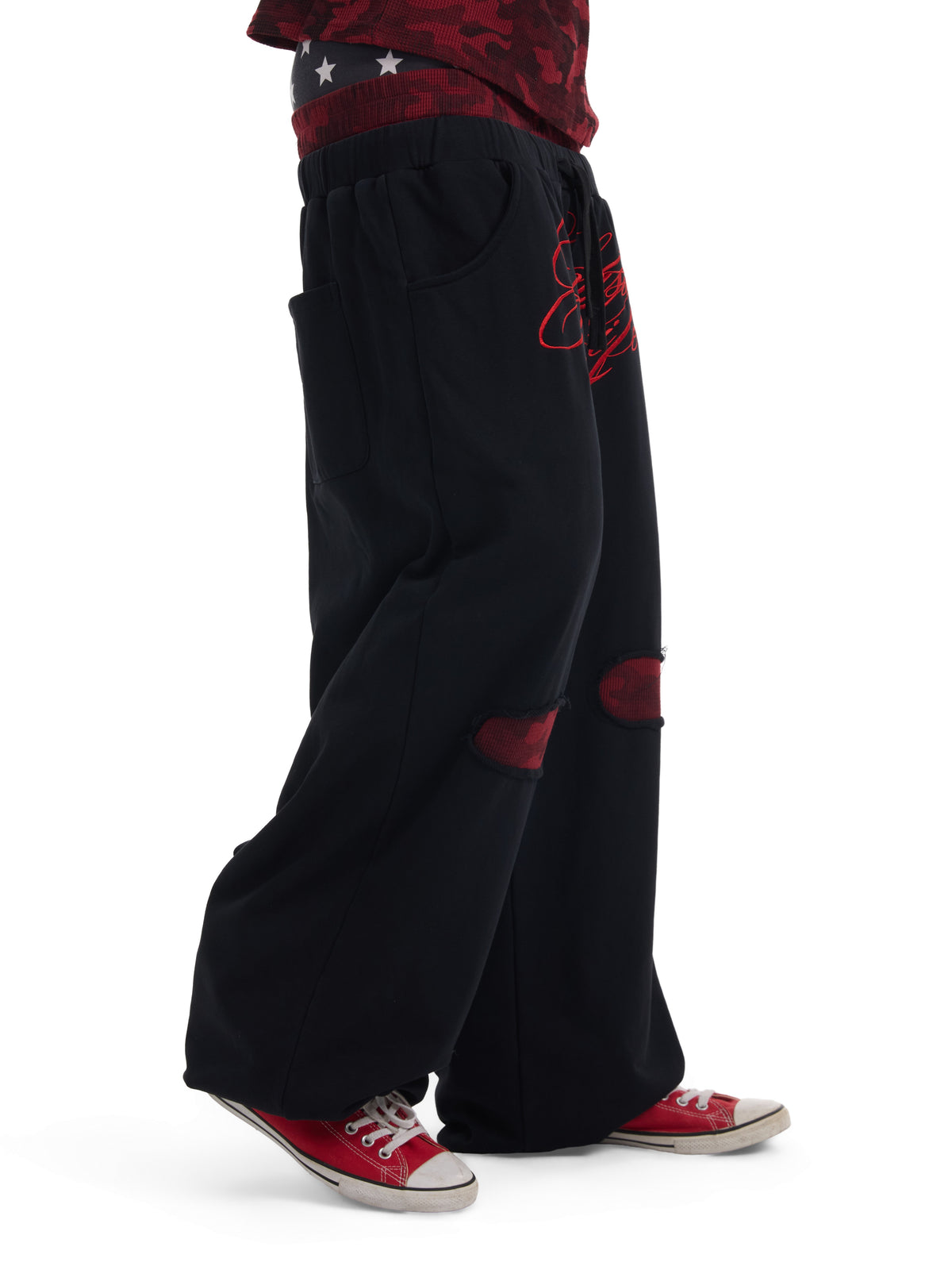 NUMBASIA Red Camo Double-Waist Embroidered Baggy Joggers — NA6300